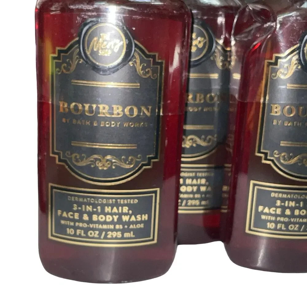 Bath & Body Works Bourbon Men's 3-in-1 Hair Face Body Wash 10oz Lot Set of 3 BBW